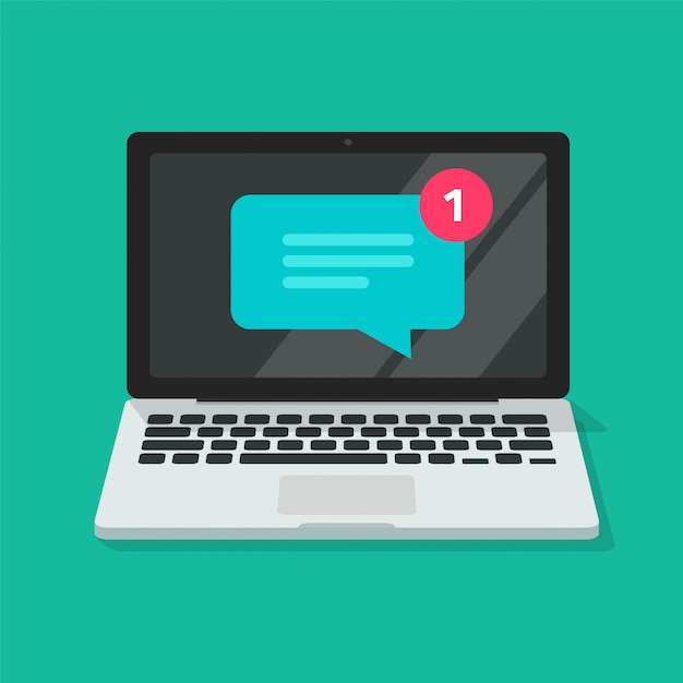 new chat text message notice icon on laptop computer online or received on pc incoming notification chatting speech bubble symbol isolated clipart