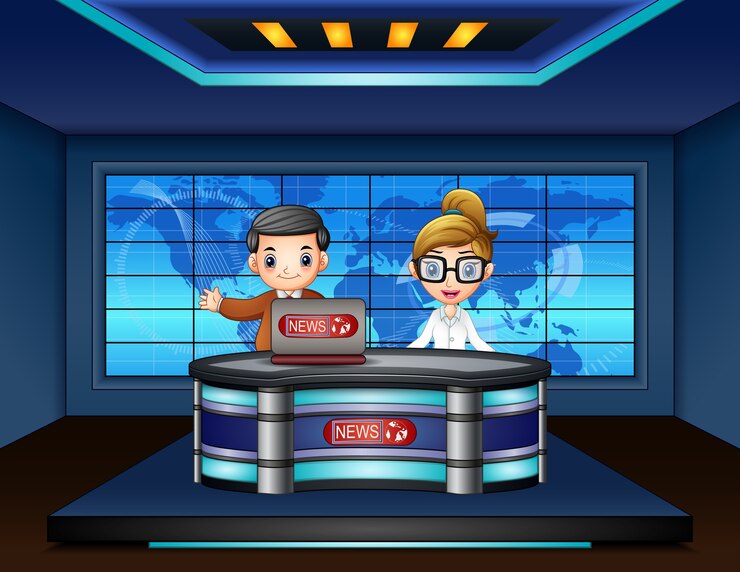Vector news anchor is broadcasting on tv