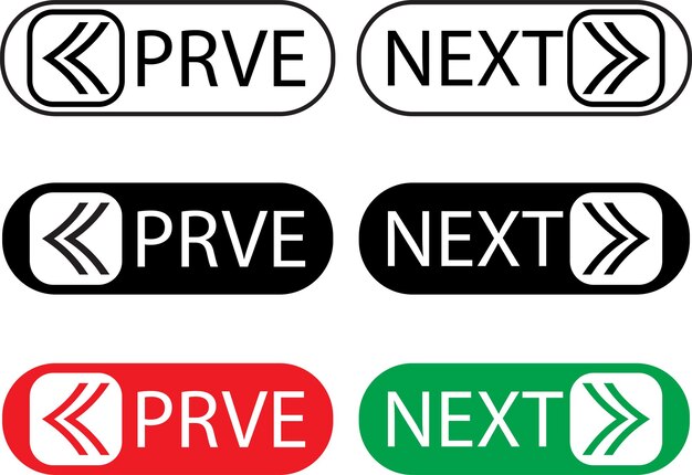 Next and previous navigation button icons with arrows for website app UI controls user interface