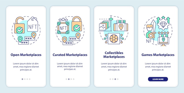 NFT marketplace categories onboarding mobile app screen