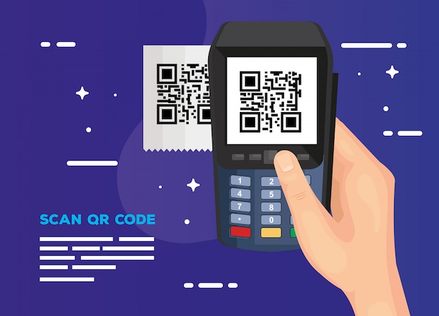 Người dùng tay quét mã qr bằng dataphone