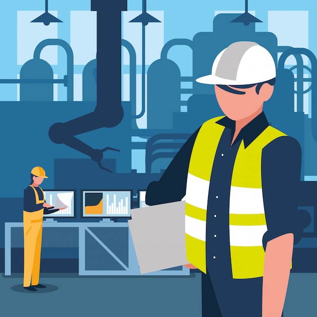 Nhân vật công nhân công nghiệp trong nhà máy