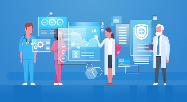 Nhóm Bác Sĩ Y Khoa Sử Dụng Màn Hình Kỹ Thuật Số Ý Tưởng Công Nghệ Y Học Hiện Đại