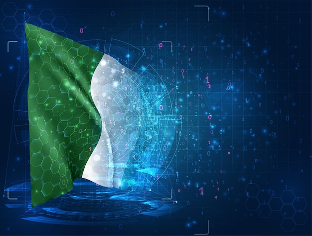 Nigeria, 3d flag on blue background with hud interfaces