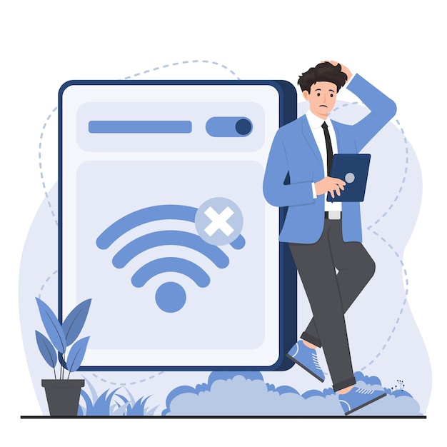 No Connection concept with weak signal internet error network failure offline mode illustration