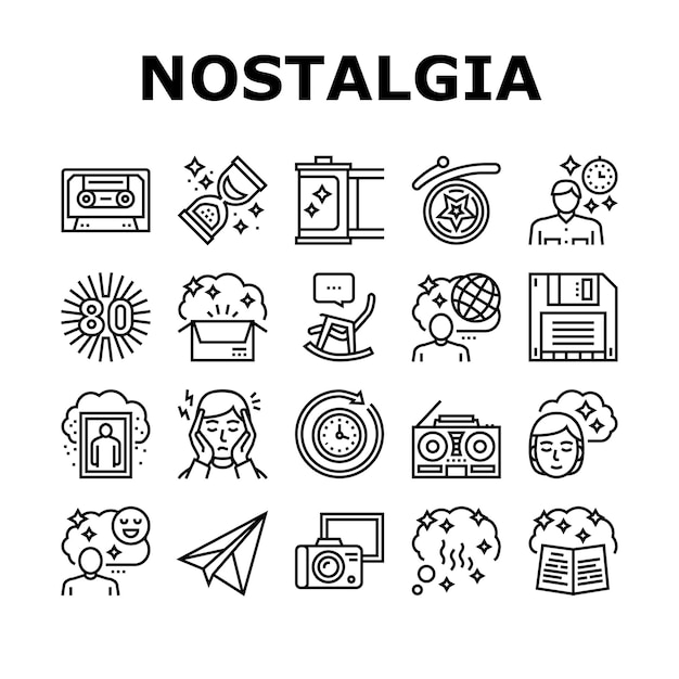 Nostalgia And Memory Collection Icons Set Vector
