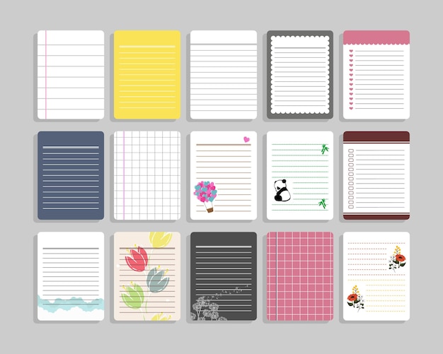 notebook page template vector cards, notes, paper sheet illustration.