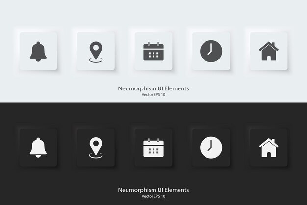 Notification location date time and address icon Line icon A set of square buttons with symbols 3d Neumorphism element design for apps websites and Interfaces UI UX Vector illustration