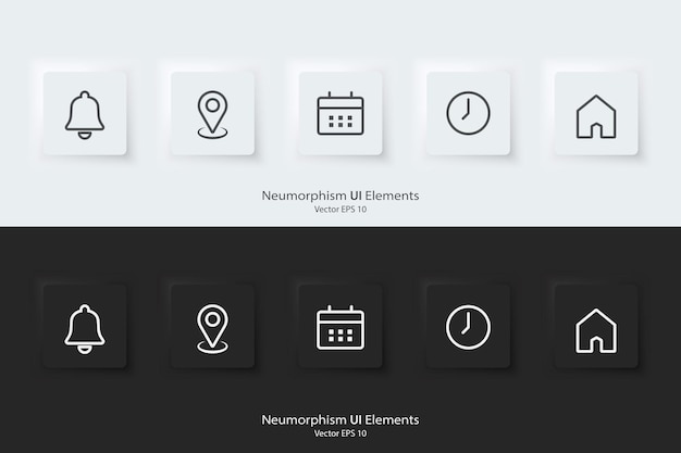 Notification location date time and address icon Line icon A set of square buttons with symbols 3d Neumorphism element design for apps websites and Interfaces UI UX Vector illustration