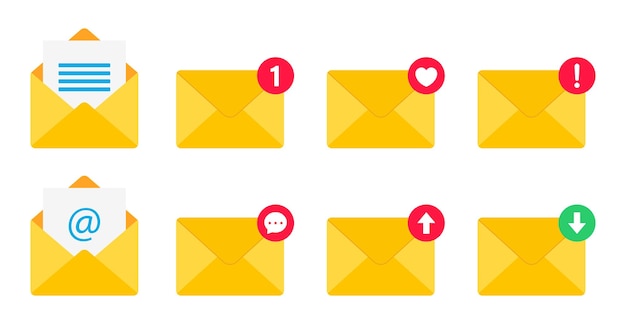Notification message or email vector icon set isolated on white background Envelope message icon collection Incoming message notification vector illustration