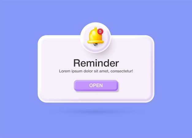 Notifications page Reminder 3D Illustration Business planning events reminder and timetable