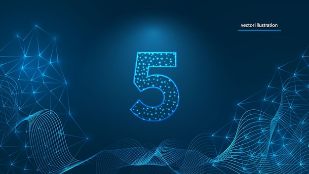 Number five 5 abstract modern digital futuristic technology network lines geometric light drops
