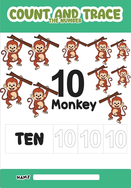 Number trace and color monkey number 10