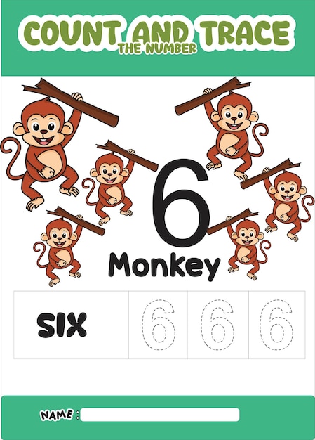Number trace and color monkey number 6