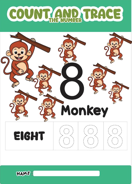 Number trace and color monkey number 8