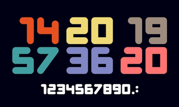Numbers font. Sport font with numbers and numeric. Geometric regular extra bold rounded color numbers. Strong sport font for design, creative typographic, poster. Vector Illustration