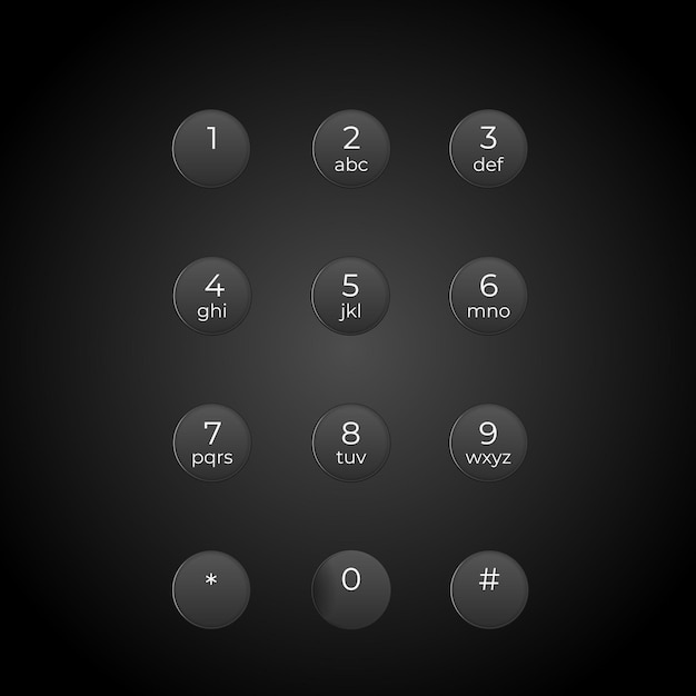 Numerical keypad with twelve round buttons arranged in a grid