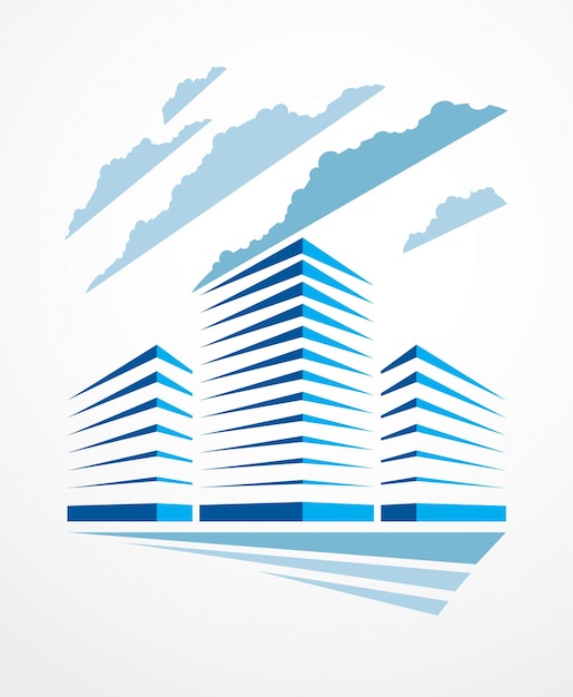 Office building, modern architecture vector illustration. Real estate realty business center design. 3D futuristic facade in big city. Can be used as a logo or icon.