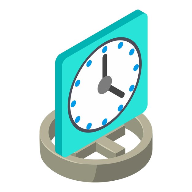 Office clock icon isometric vector Modern square office wall clock on plus sign Time concept interior element
