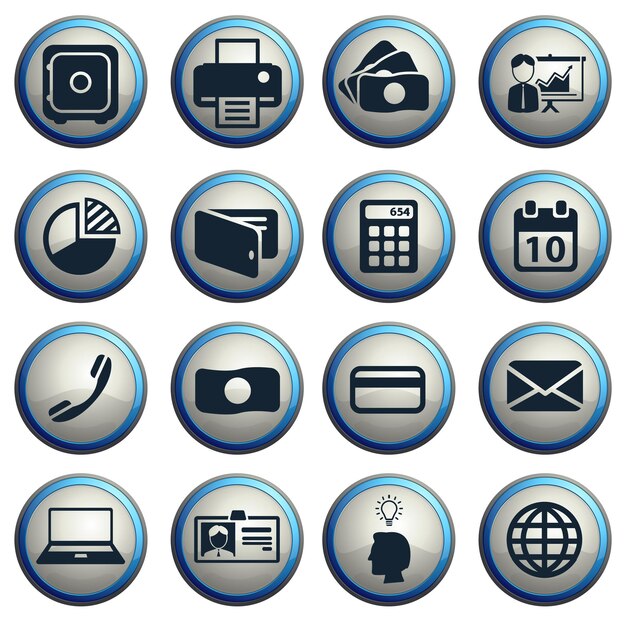 Office dark icons on gray round buttons