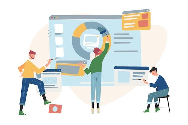 office workers study analyze the evolutionary scale