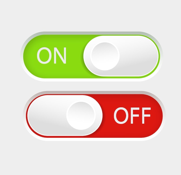 On and off slider buttons red and green switch interface buttons vector