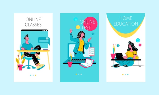Onboarding screens set for online education and distance courses  Distance learning and elearning