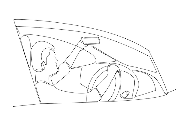one continuous line drawing of safety and transport concept doodle vector illustration