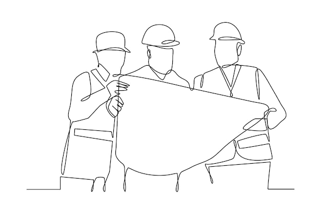 One continuous line drawing of two people discussing the next planning on the blue print Teamwork minimalist concept Problemsolving business concept Teamwork single line drawing vector graphic