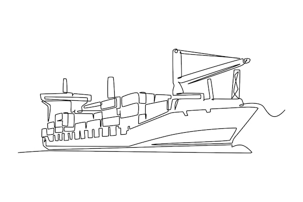 One line drawing of a cargo shipping ship with containers on board Courier cargo delivering vehicle transportation concept Single continuous line draw design