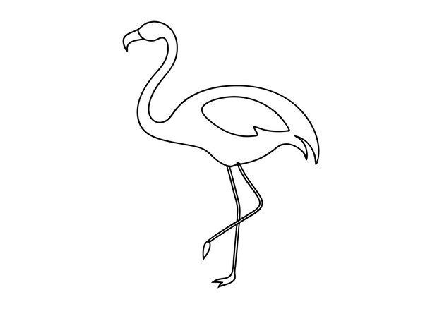 One Line Drawing of a Flamingo Silhouette Minimalist Animal Vector Art
