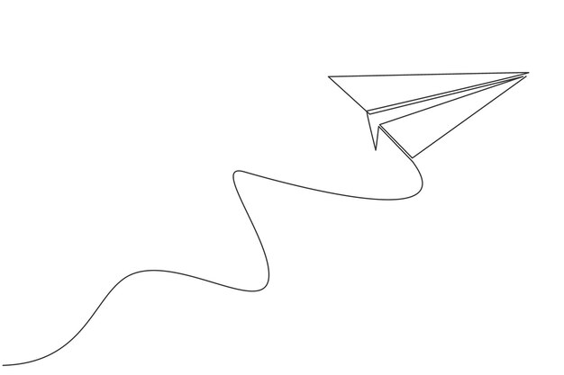One single line drawing of paper plane flying on the sky graphic vector illustration Origami craft