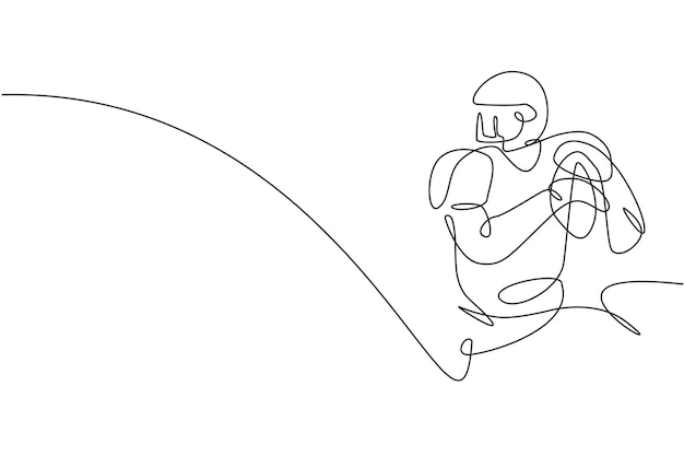 One single line drawing young energetic man american football player ready to pass the ball vector