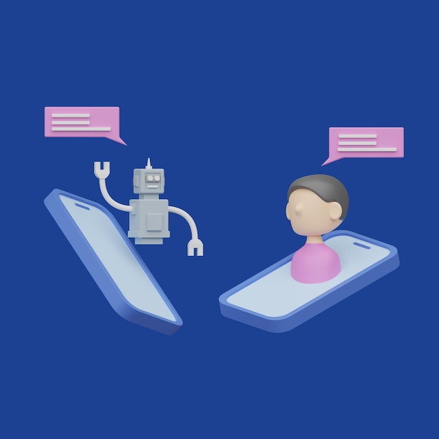 Online communication with chat bot concept Realistic 3d object cartoon style