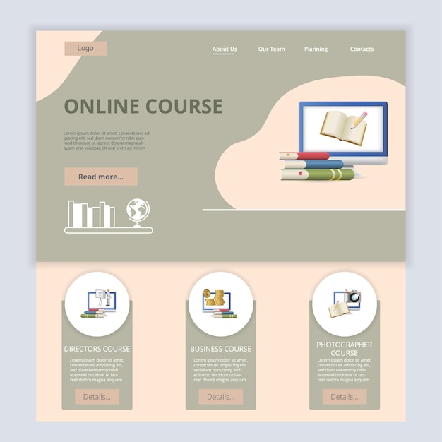 Online course flat landing page website template directors