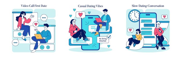 online dating set virtual firstdate experience casual chatting and mindful messaging depicted in