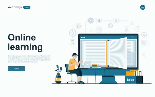 Online education conceptOnline learning with platform and resourcesVector illustration