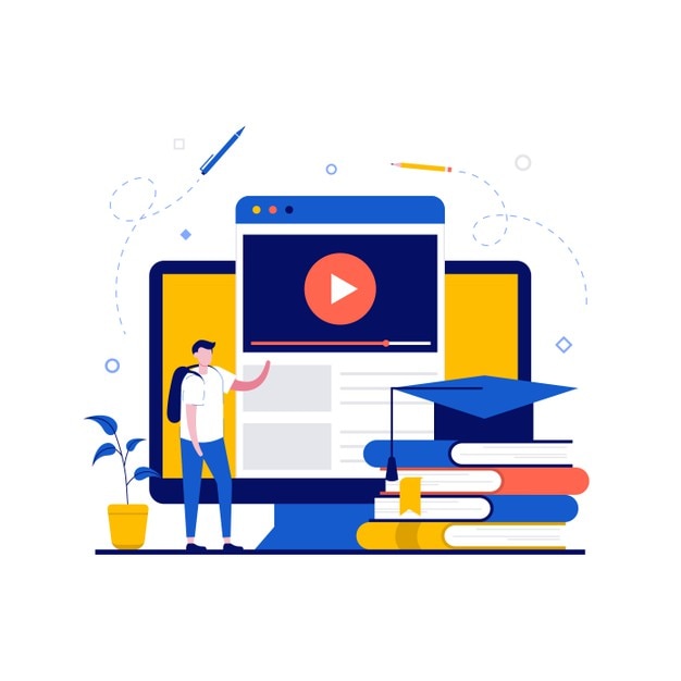 online education with student studying online course for university