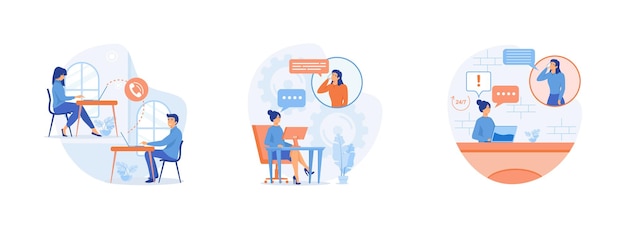 Online global technical support 24 hours Girl in headphones communicates with client