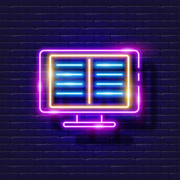Online reading ereading online education icon Neon glowing vector illustration