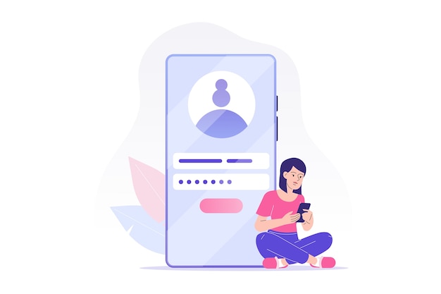 Online registration and sign up concept with woman character