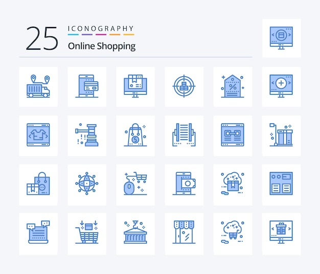 Online Shopping 25 Blue Color icon pack including product buy payment valentine product