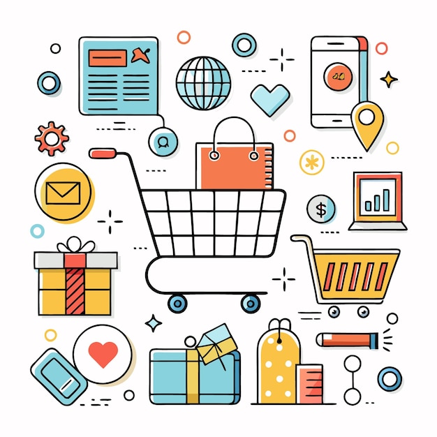 Online Shopping Cart with Gift Mobile and Heart