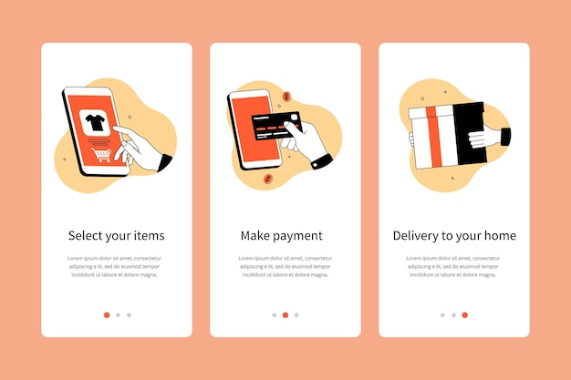 Online shopping concept onboarding app screens