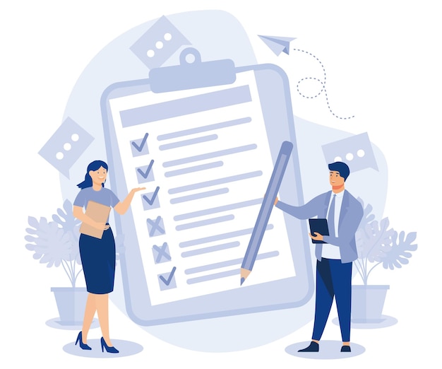 online survey concept tiny people filling online survey form on smartphone or laptop