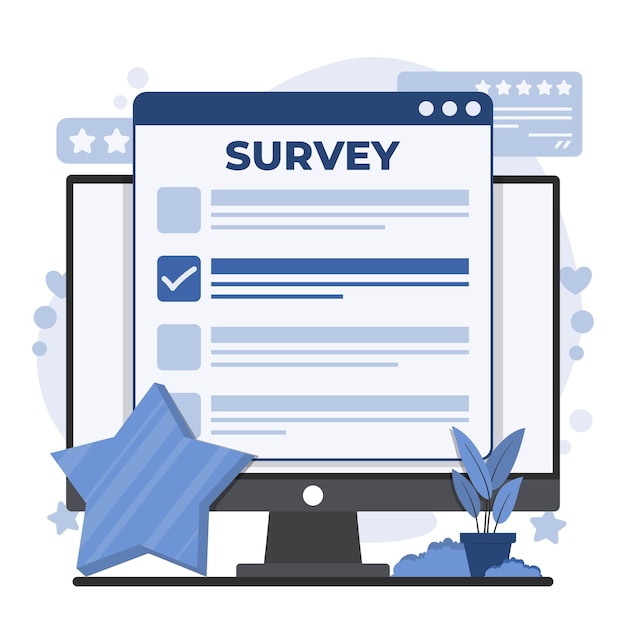 online survey illustrations showing mobile feedback user review and rating concepts designed for
