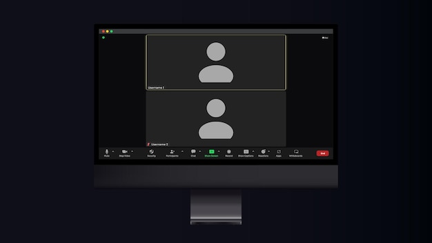 Online video call interface template with user icon Application for social communication Videocall screen mockup for learning conference Concept of social remote media Template mockup