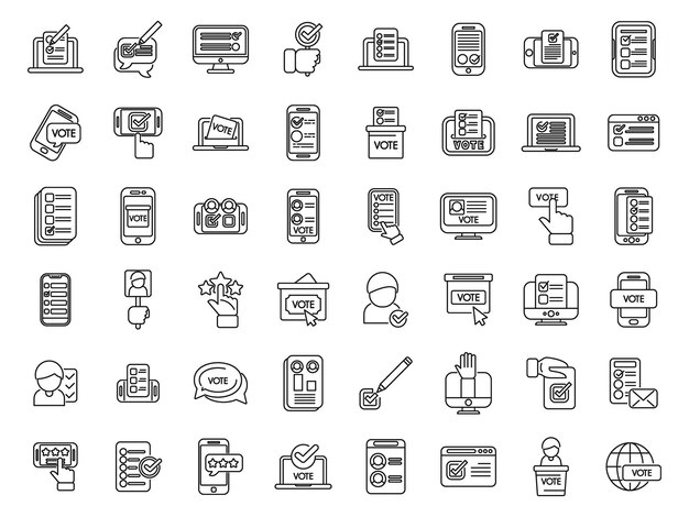 Online voting icons set outline vector Election online