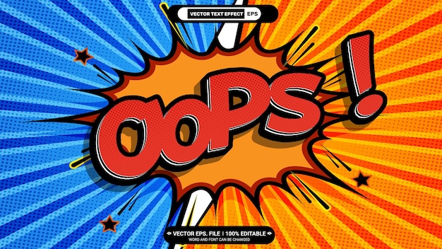 oops pop type style 3d editable comic cartoon vector text effect