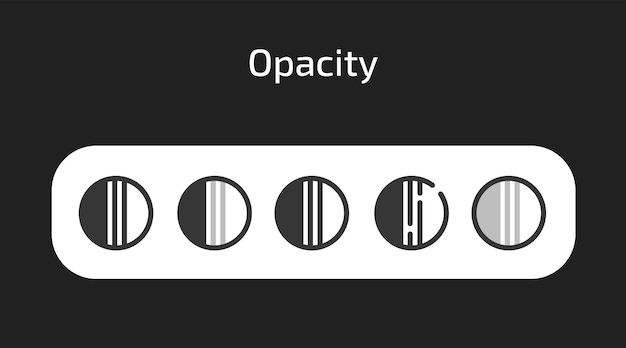 Opacity icon on a black background in 5 different styles